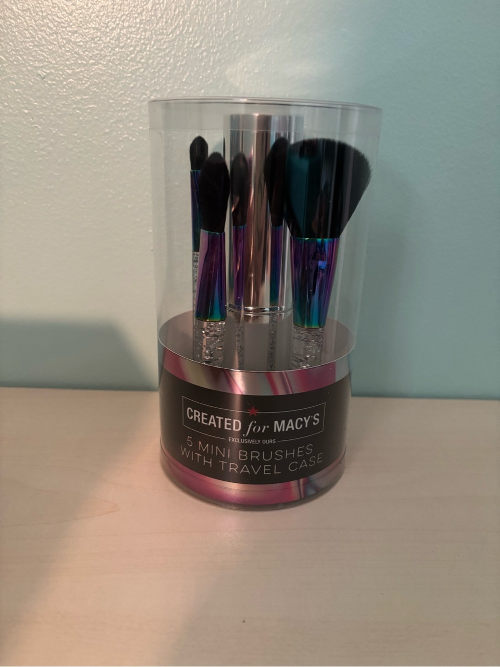 Macy's Iridescent Purple & Teal Mini Makeup Brush Set with Travel Case